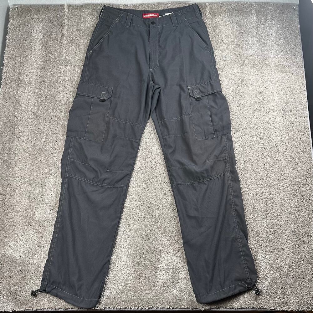 UnionBay Cargo Pants Size 32x34 Gray Y2K Skater Wide Leg Drawstring Cuff Hem